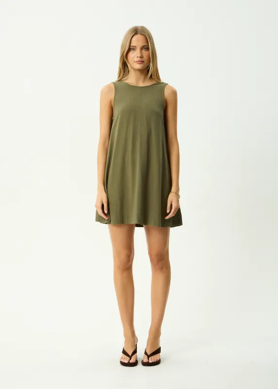 AFENDS Womens Halle - Linen Mini Dress - Deep Olive made by Afends