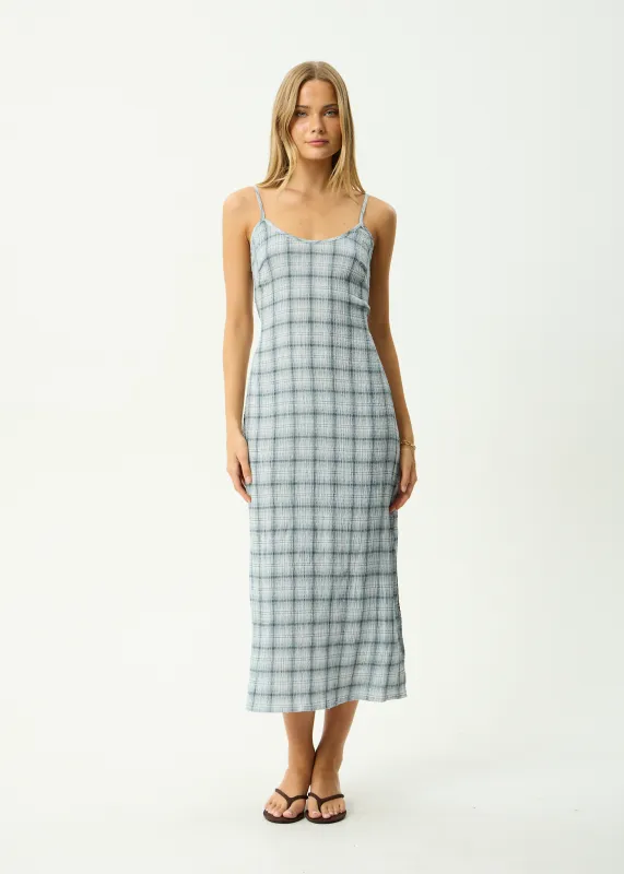 AFENDS Womens Rumi - Seersucker Midi Dress - Overcast Check made by Afends
