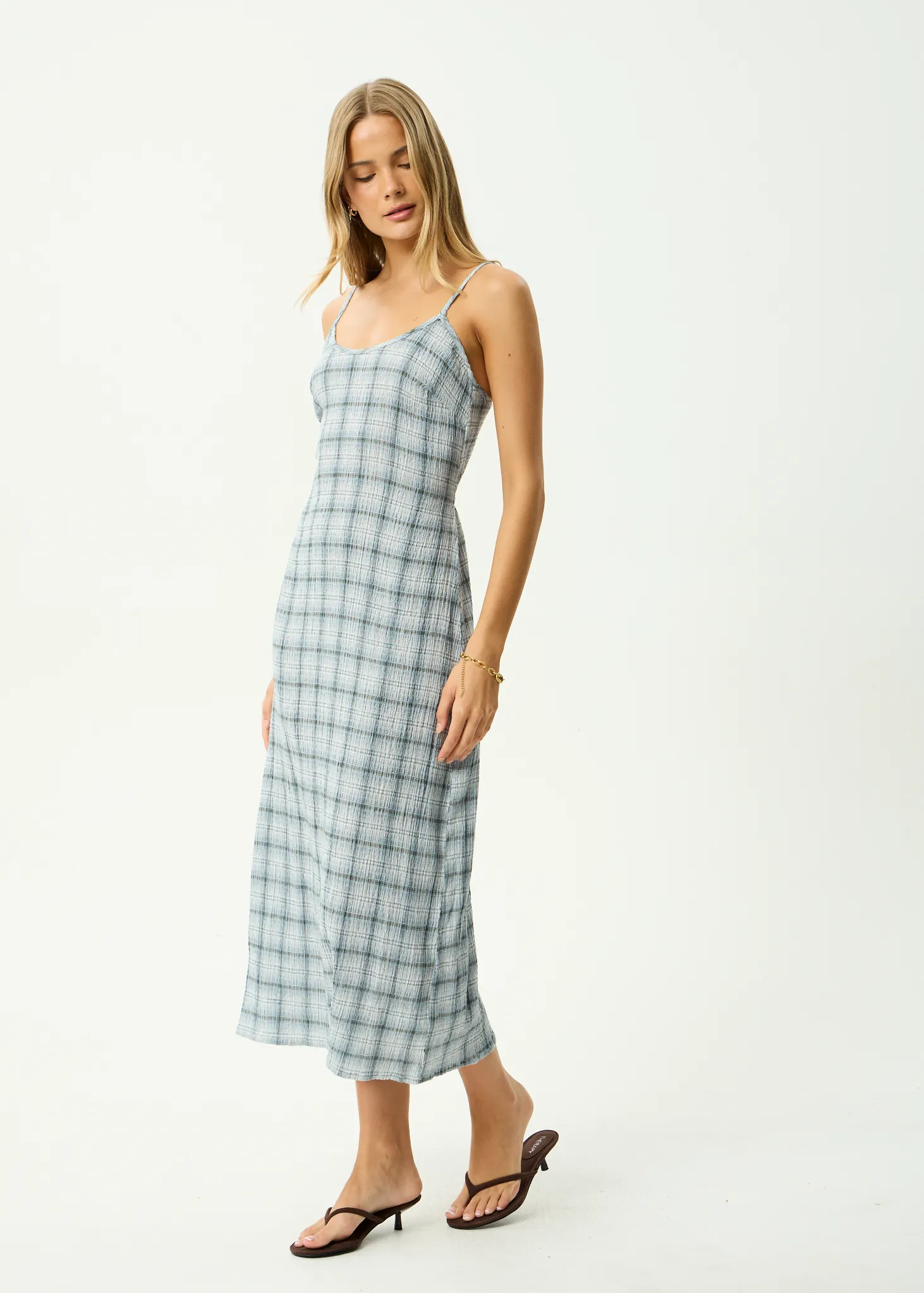 AFENDS Womens Rumi - Seersucker Midi Dress - Overcast Check sold by Afends product image thumbnail 4