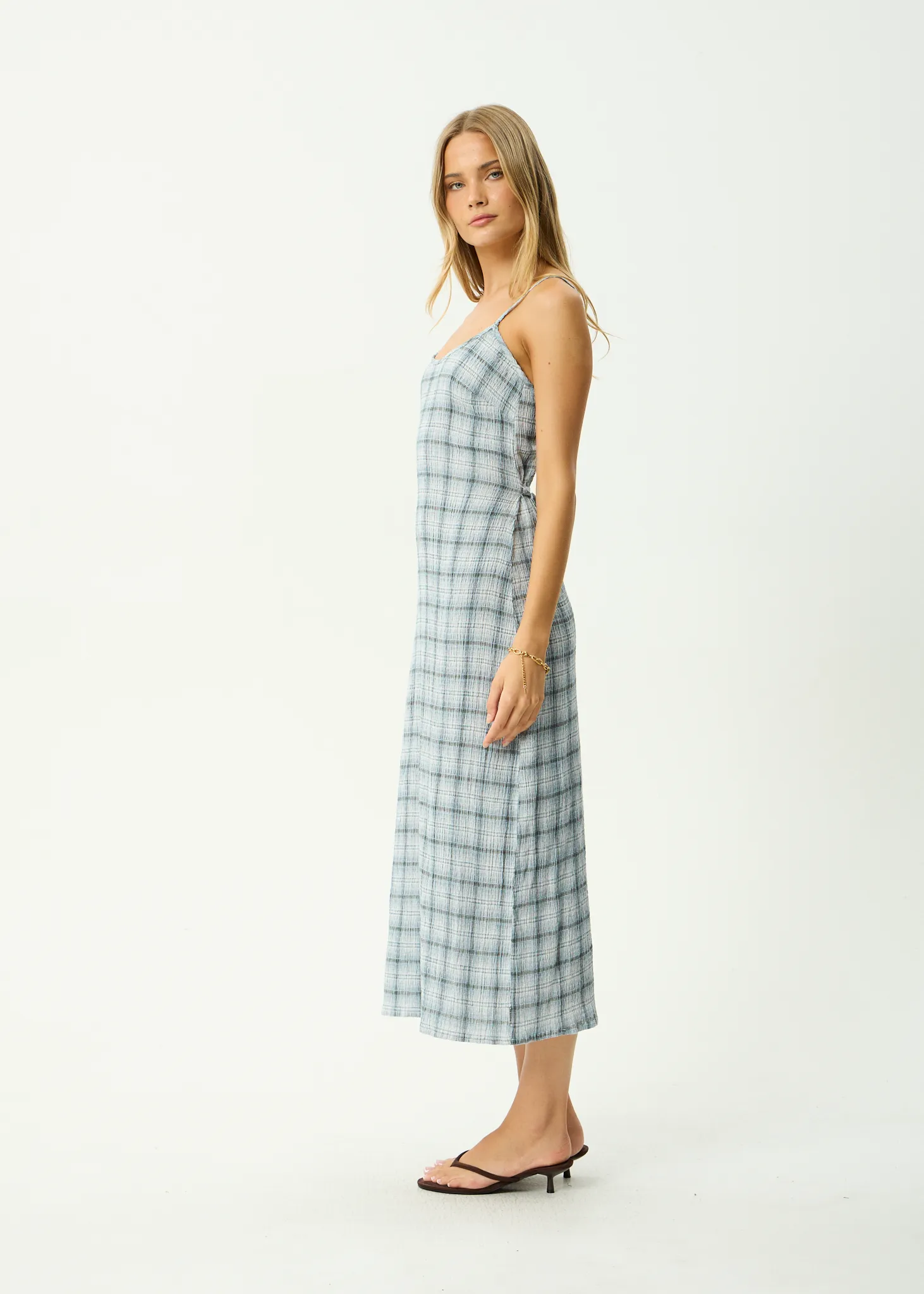 AFENDS Womens Rumi - Seersucker Midi Dress - Overcast Check sold by Afends product image thumbnail 5