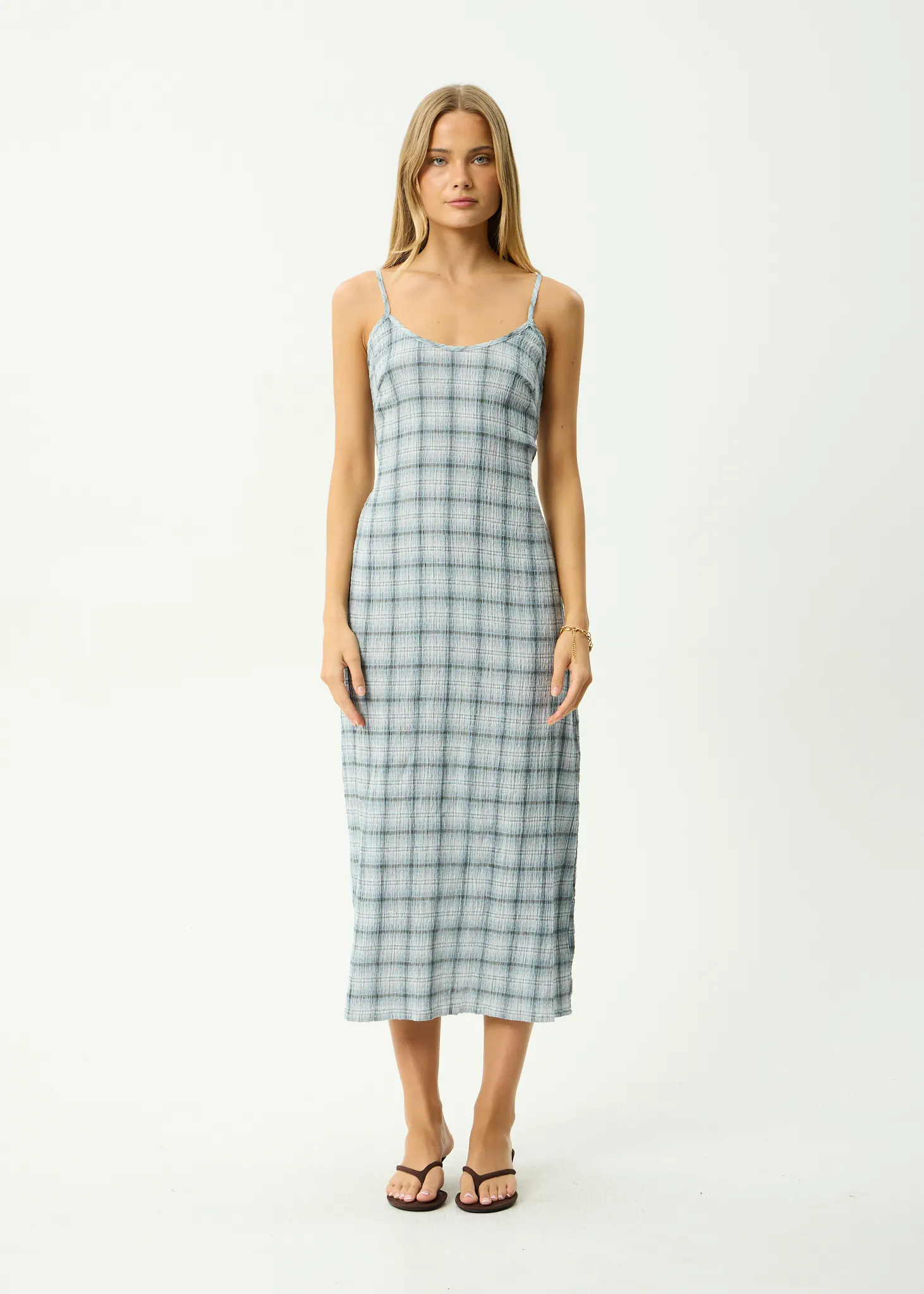 AFENDS Womens Rumi - Seersucker Midi Dress - Overcast Check sold by Afends product image thumbnail 3