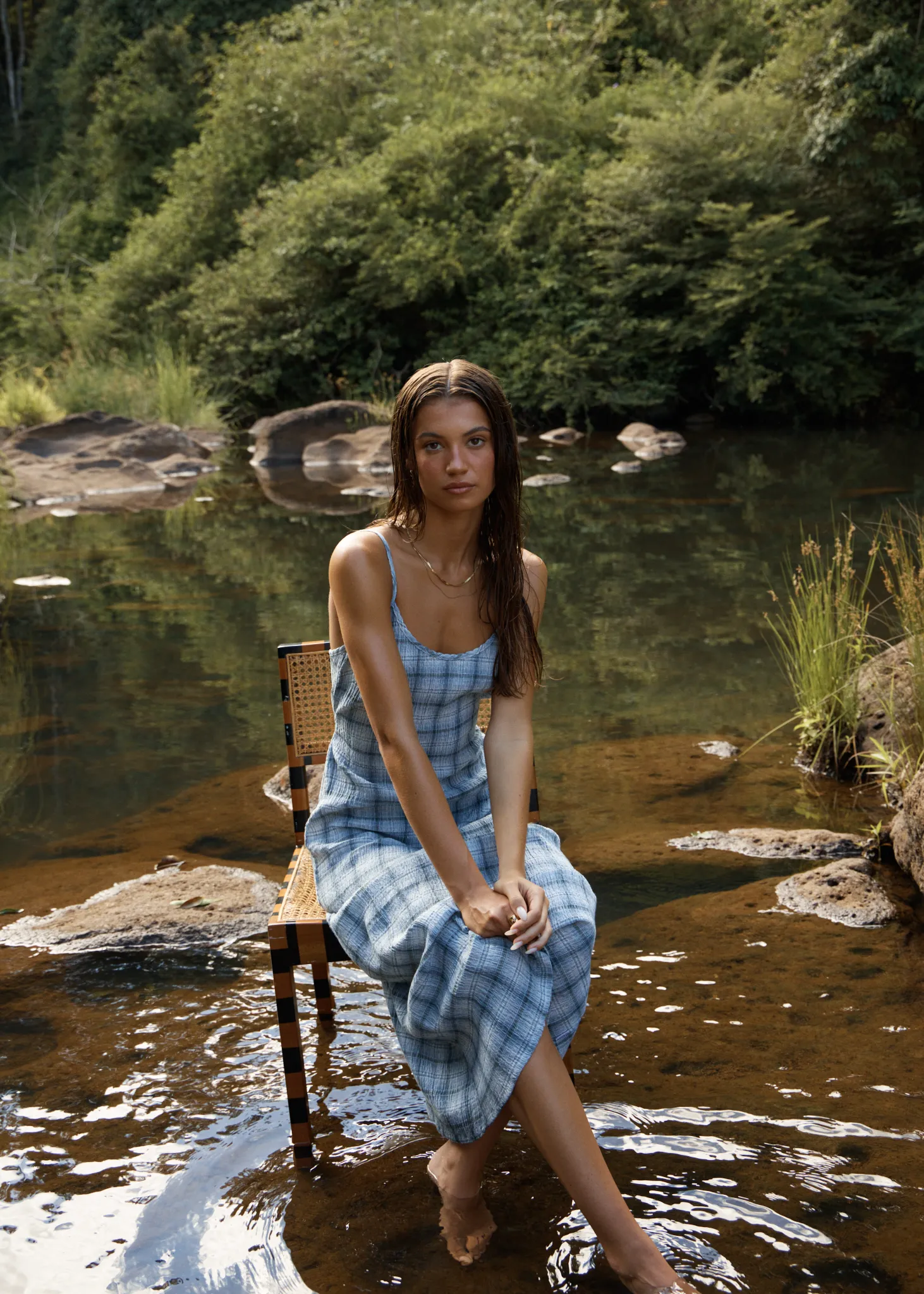 AFENDS Womens Rumi - Seersucker Midi Dress - Overcast Check sold by Afends product image thumbnail 2