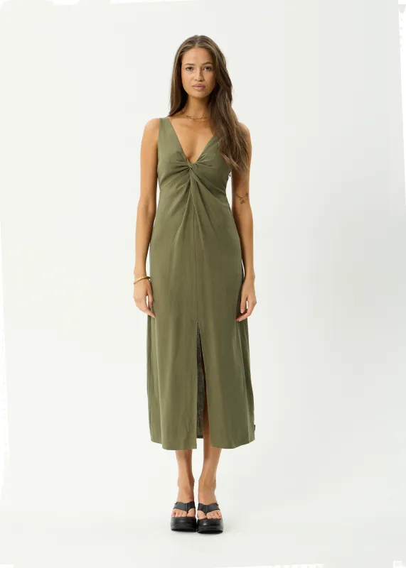 AFENDS Womens Halle - Linen Maxi Dress - Deep Olive sold by Afends