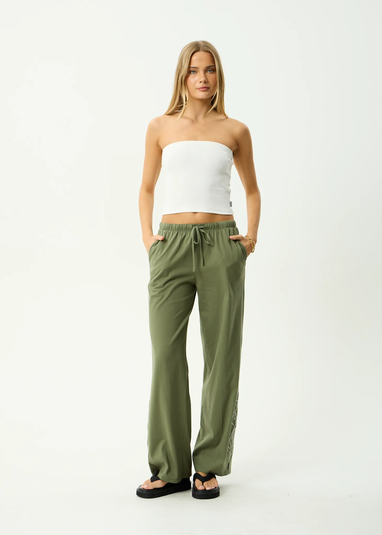 AFENDS Womens Dirts - Jersey Pant - Deep Olive sold by Afends
