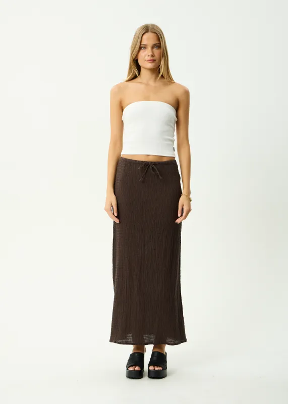 AFENDS Womens Focus - Seersucker Maxi Skirt - Coffee sold by Afends