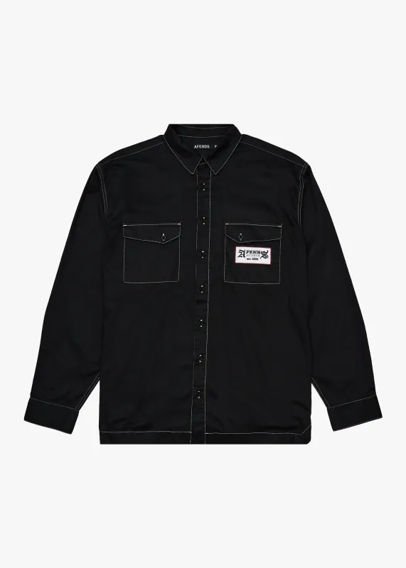 AFENDS Mens Supply - Long Sleeve Workwear Shirt - Black sold by Afends