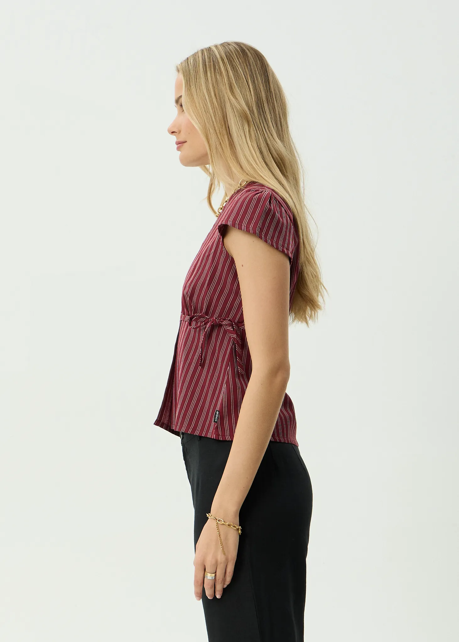 AFENDS Womens Ledger - Wrap Top - Burgundy Stripe sold by Afends product image thumbnail 4