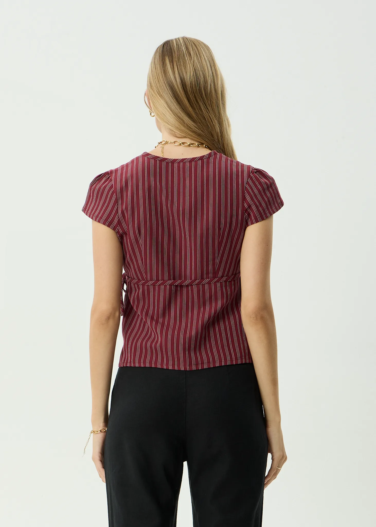 AFENDS Womens Ledger - Wrap Top - Burgundy Stripe sold by Afends product image thumbnail 5
