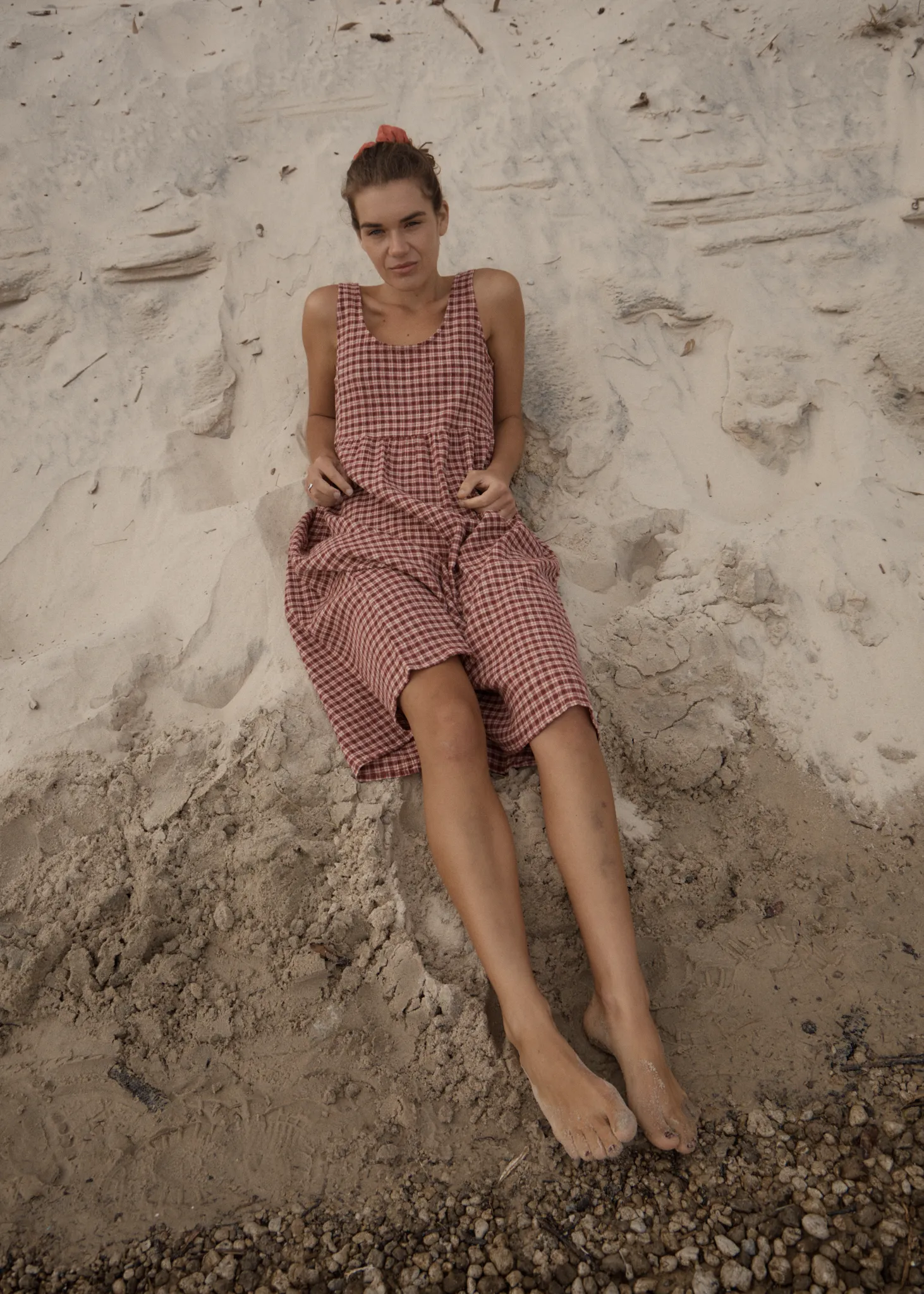 AFENDS Womens Capricorn - Seersucker Midi Dress - Burgundy / Beige Check sold by Afends product image thumbnail 2