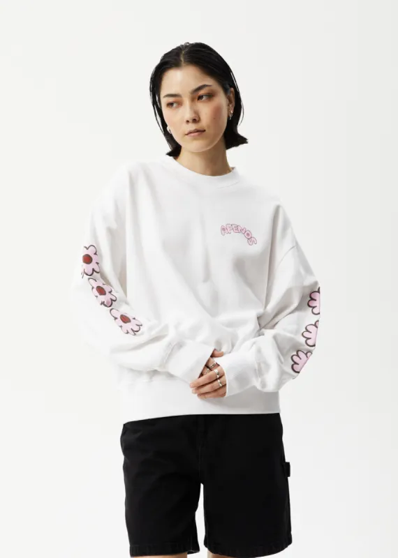 AFENDS Womens Flower - Crew Neck Jumper - White sold by Afends