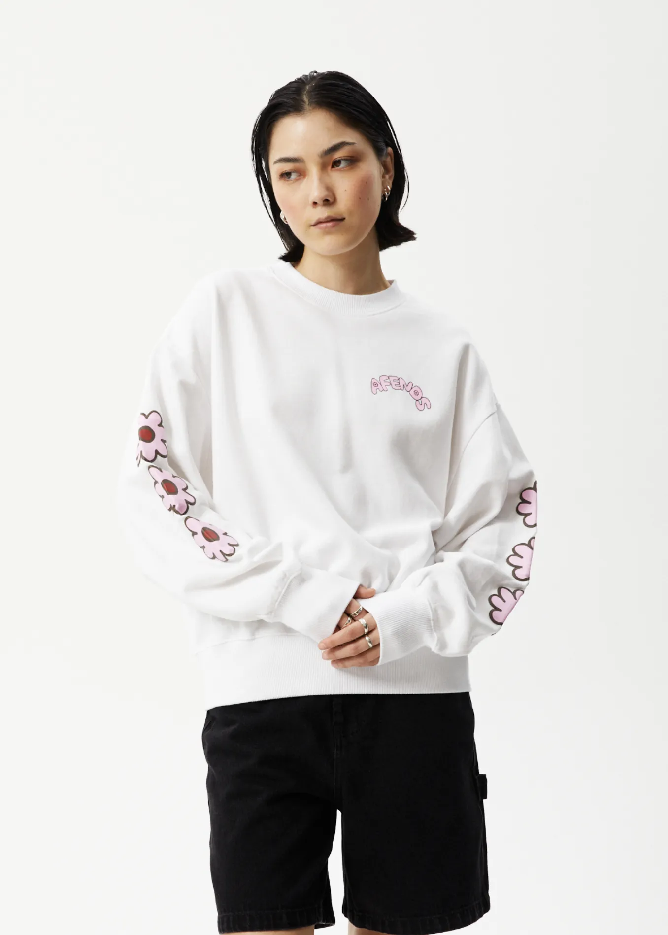 AFENDS Womens Flower - Crew Neck Jumper - White sold by Afends