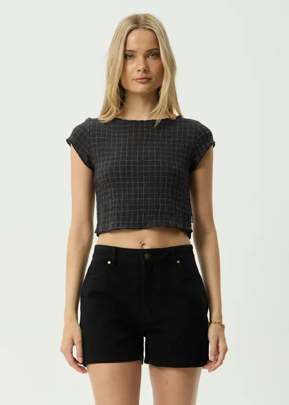 AFENDS Womens Darcy - Seersucker Top - Black Check sold by Afends