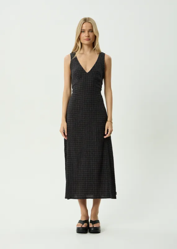 AFENDS Womens Tully - Seersucker Maxi Dress - Black Check made by Afends