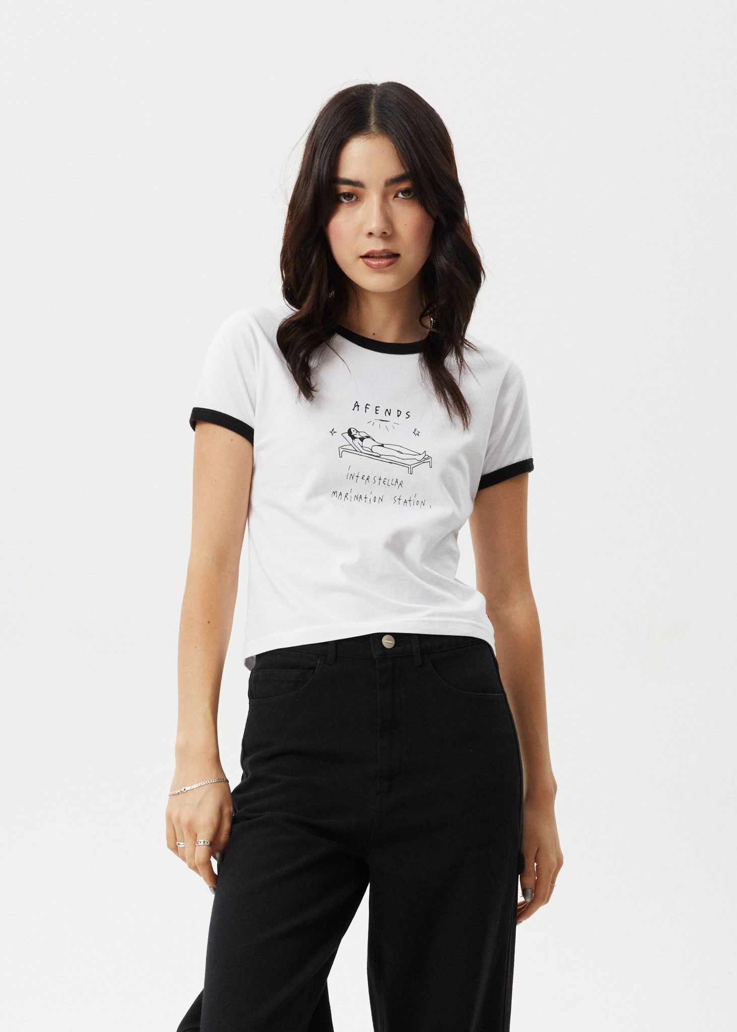 Afends Womens Baked - Ringer Baby Tee - White sold by Afends