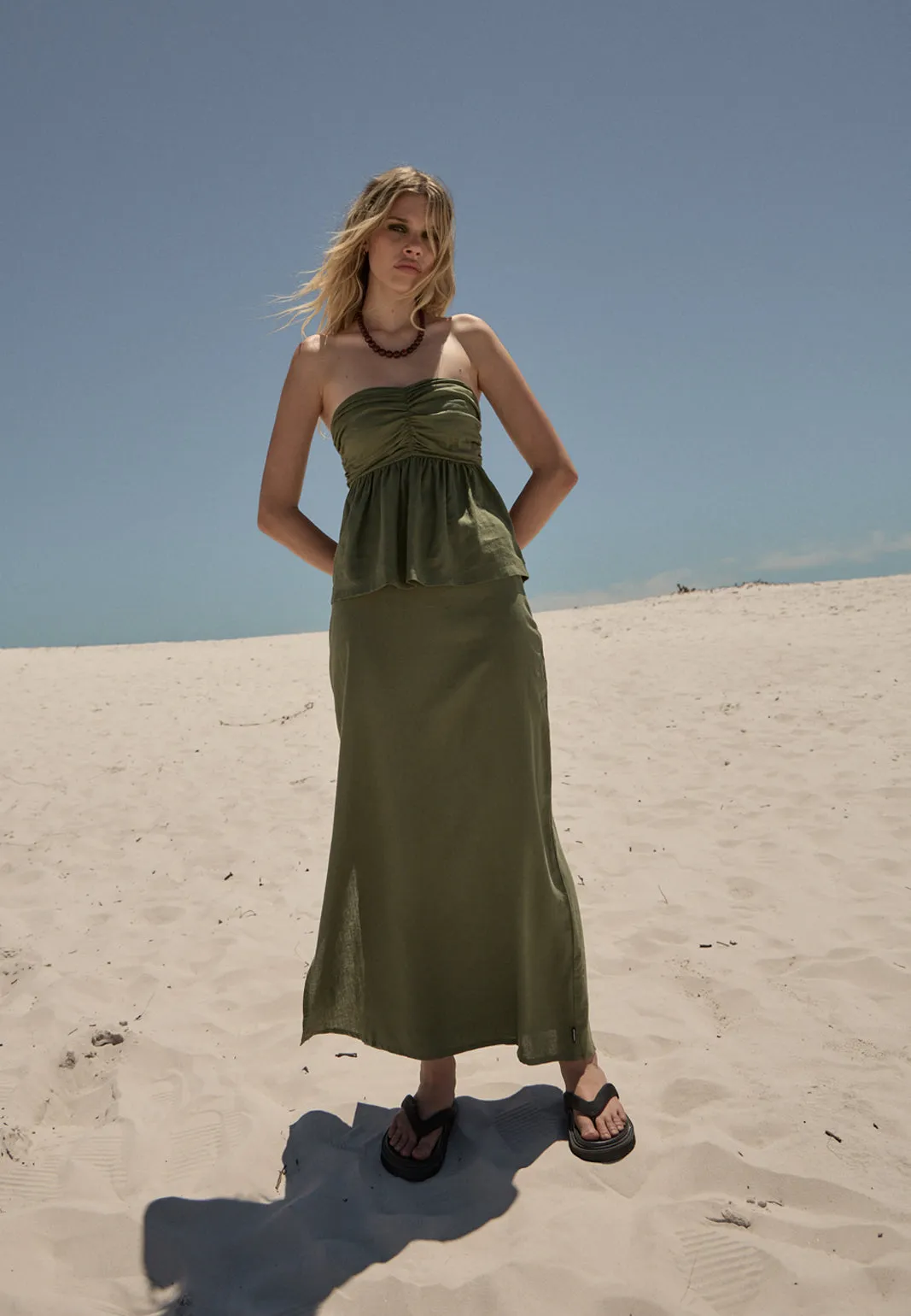 AFENDS Womens Lilo - Maxi Skirt - Deep Olive sold by Afends product image thumbnail 2