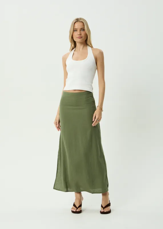 AFENDS Womens Lilo - Maxi Skirt - Deep Olive sold by Afends