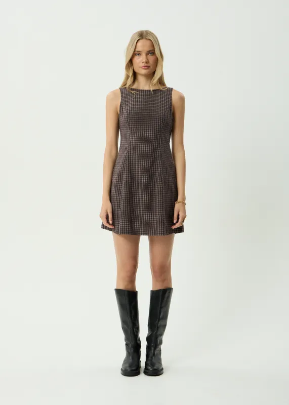 AFENDS Womens Lux - Mini Dress - Chocolate Check made by Afends