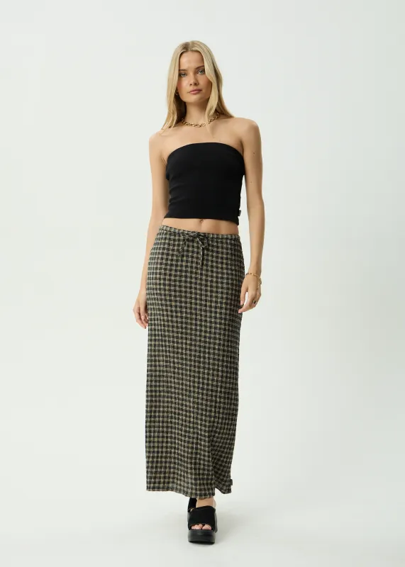 AFENDS Womens Frida -  Seersucker Maxi Skirt - Tan / Olive Check sold by Afends