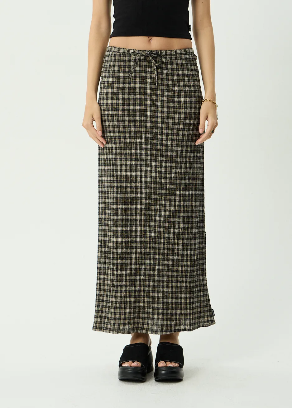 AFENDS Womens Frida - Seersucker Maxi Skirt - Tan / Olive Check sold by Afends product image thumbnail 2