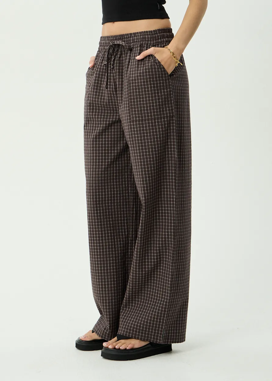 AFENDS Womens Harriet - Seersucker Wide Leg Pant - Chocolate Check sold by Afends product image thumbnail 3