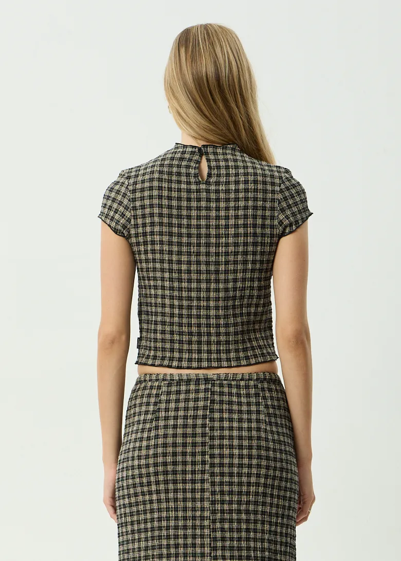 AFENDS Womens Wren - Seersucker Top - Tan / Olive Check sold by Afends product image thumbnail 4