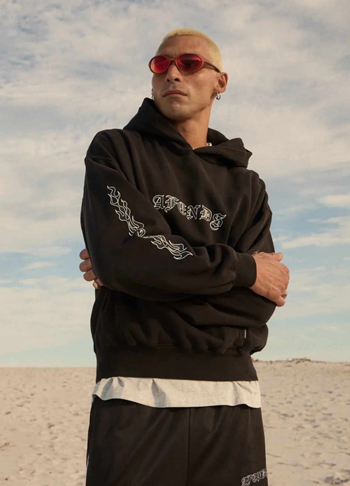 AFENDS Mens Machine - Boxy Pull On Hood - Stone Black sold by Afends product image thumbnail 2