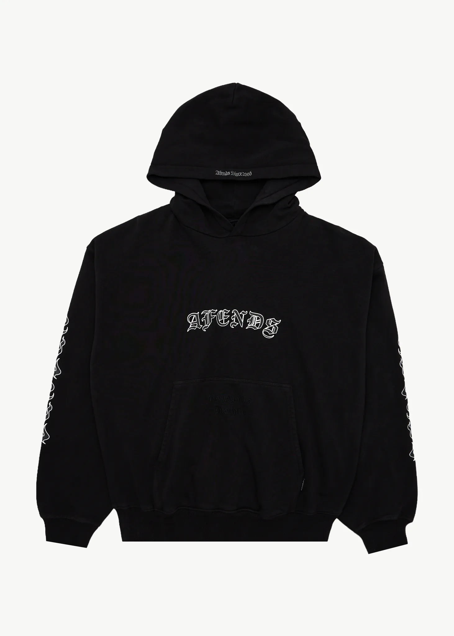 AFENDS Mens Machine - Boxy Pull On Hood - Stone Black sold by Afends