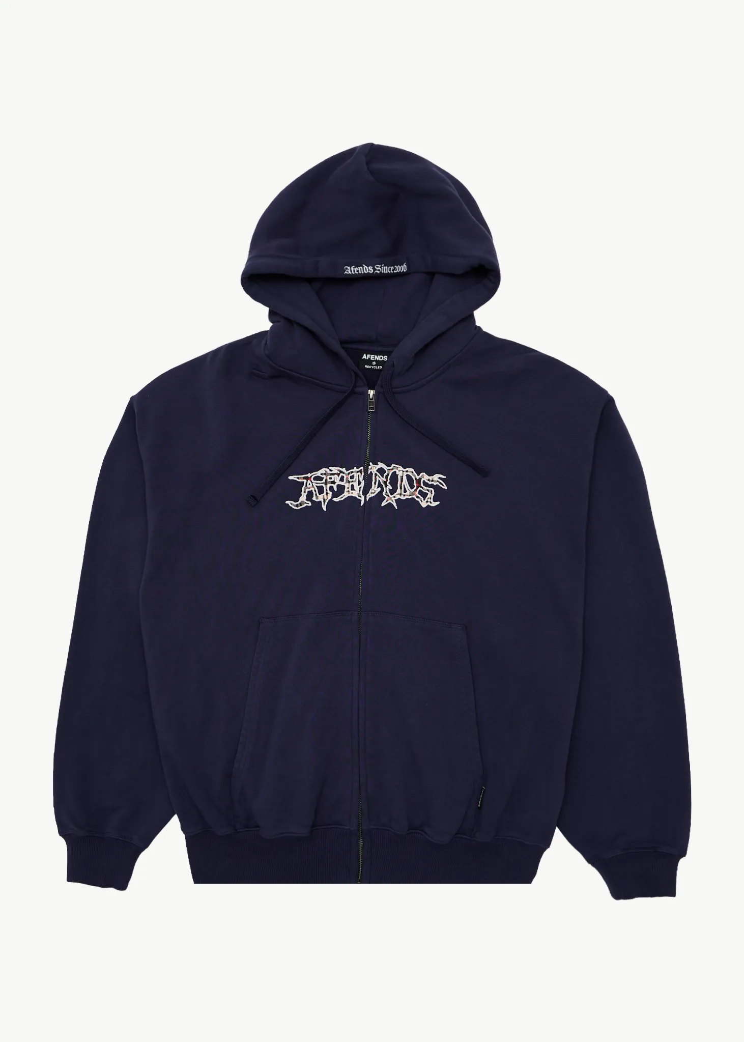 AFENDS Mens Kharma - Boxy Zip Hood - Washed Deep Sea sold by Afends