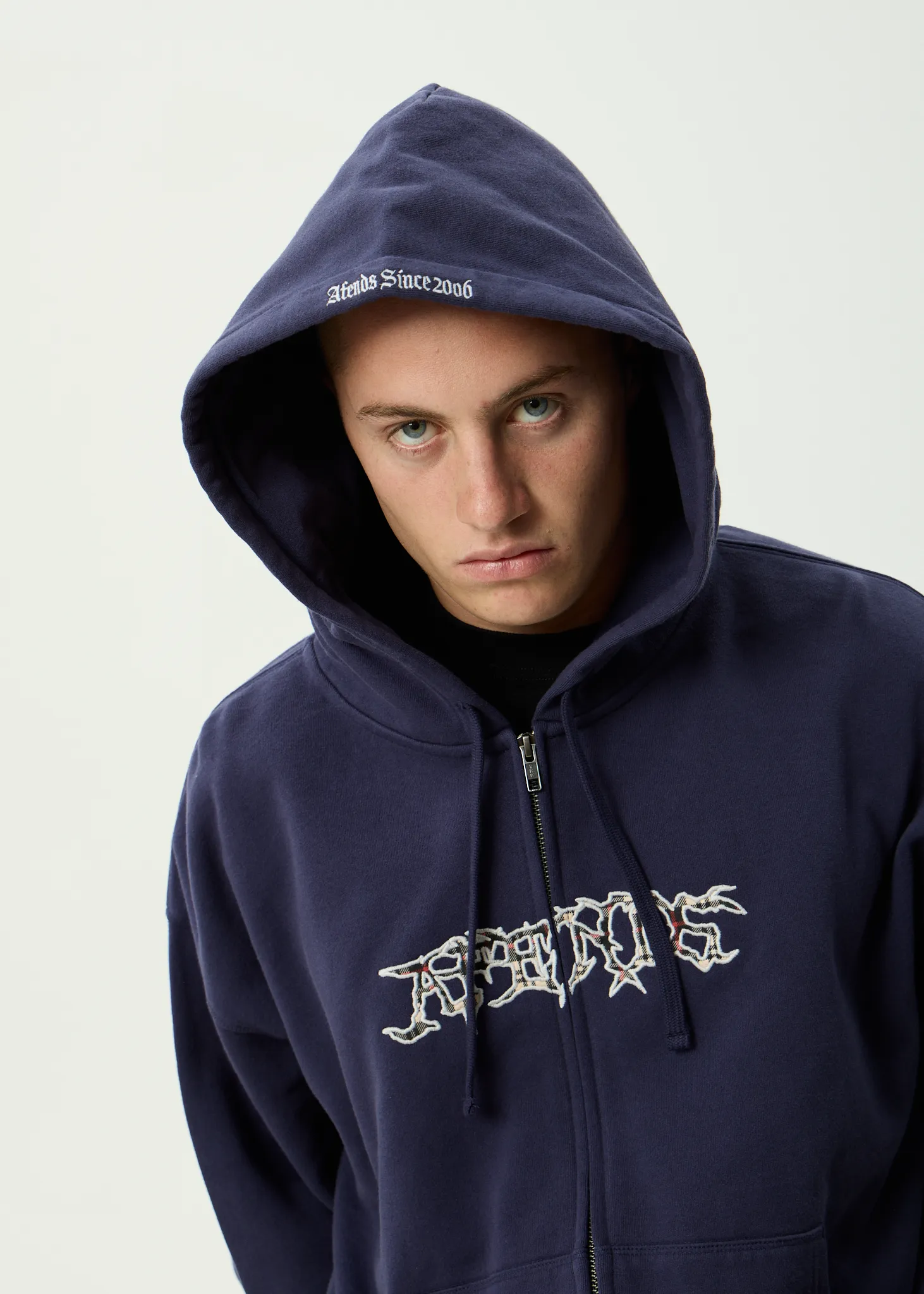AFENDS Mens Kharma - Boxy Zip Hood - Washed Deep Sea sold by Afends product image thumbnail 4