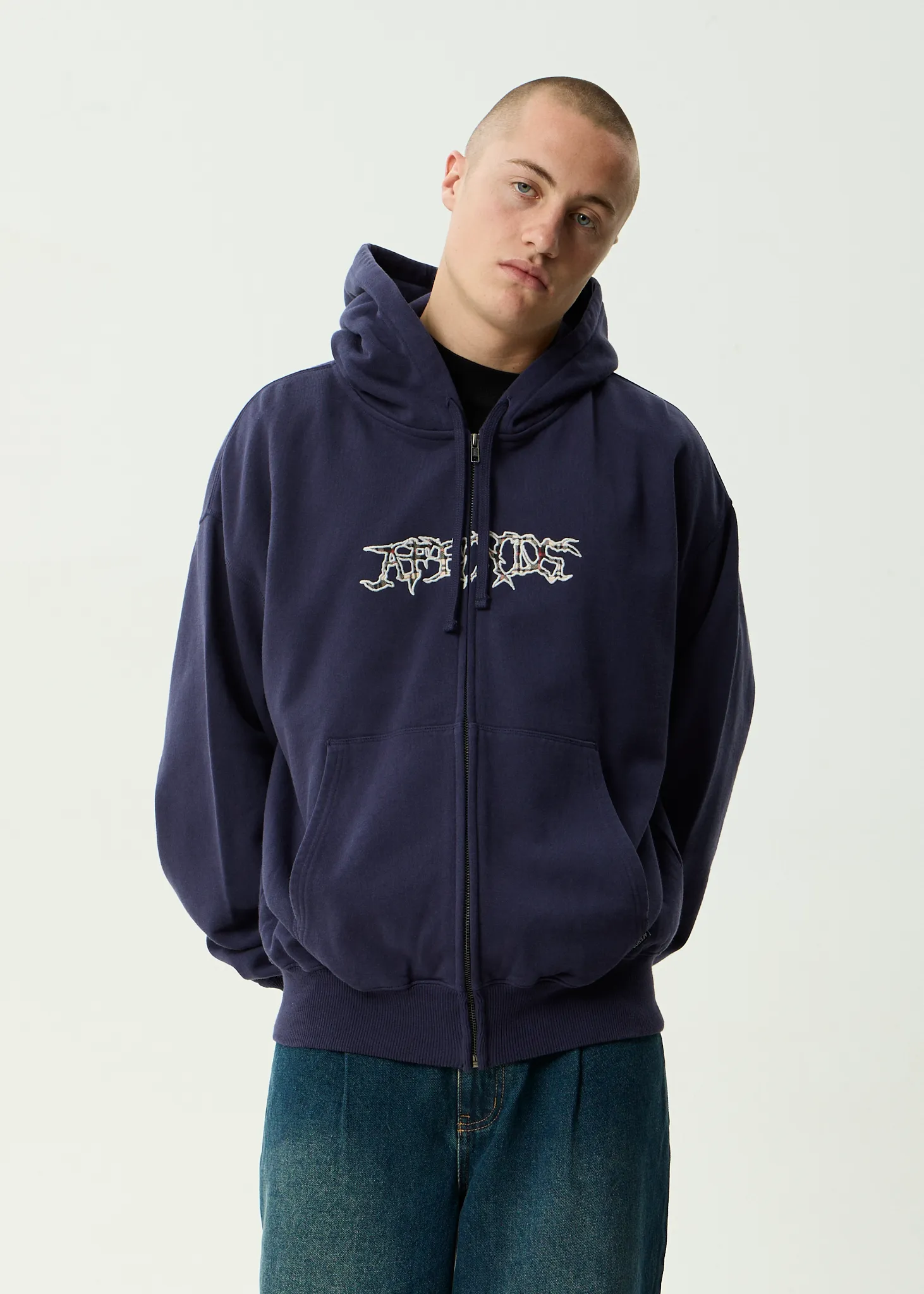 AFENDS Mens Kharma - Boxy Zip Hood - Washed Deep Sea sold by Afends product image thumbnail 3