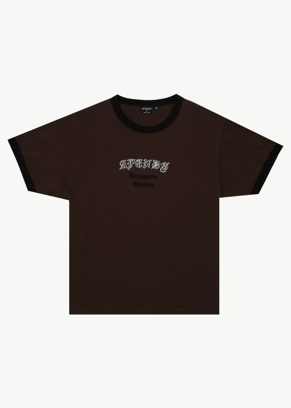 AFENDS Mens Machine - Boxy Ringer Fit Tee - Washed Coffee sold by Afends