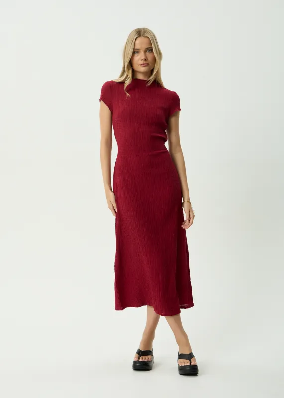 AFENDS Womens Elodie - Seersucker Midi Dress - Burgundy made by Afends