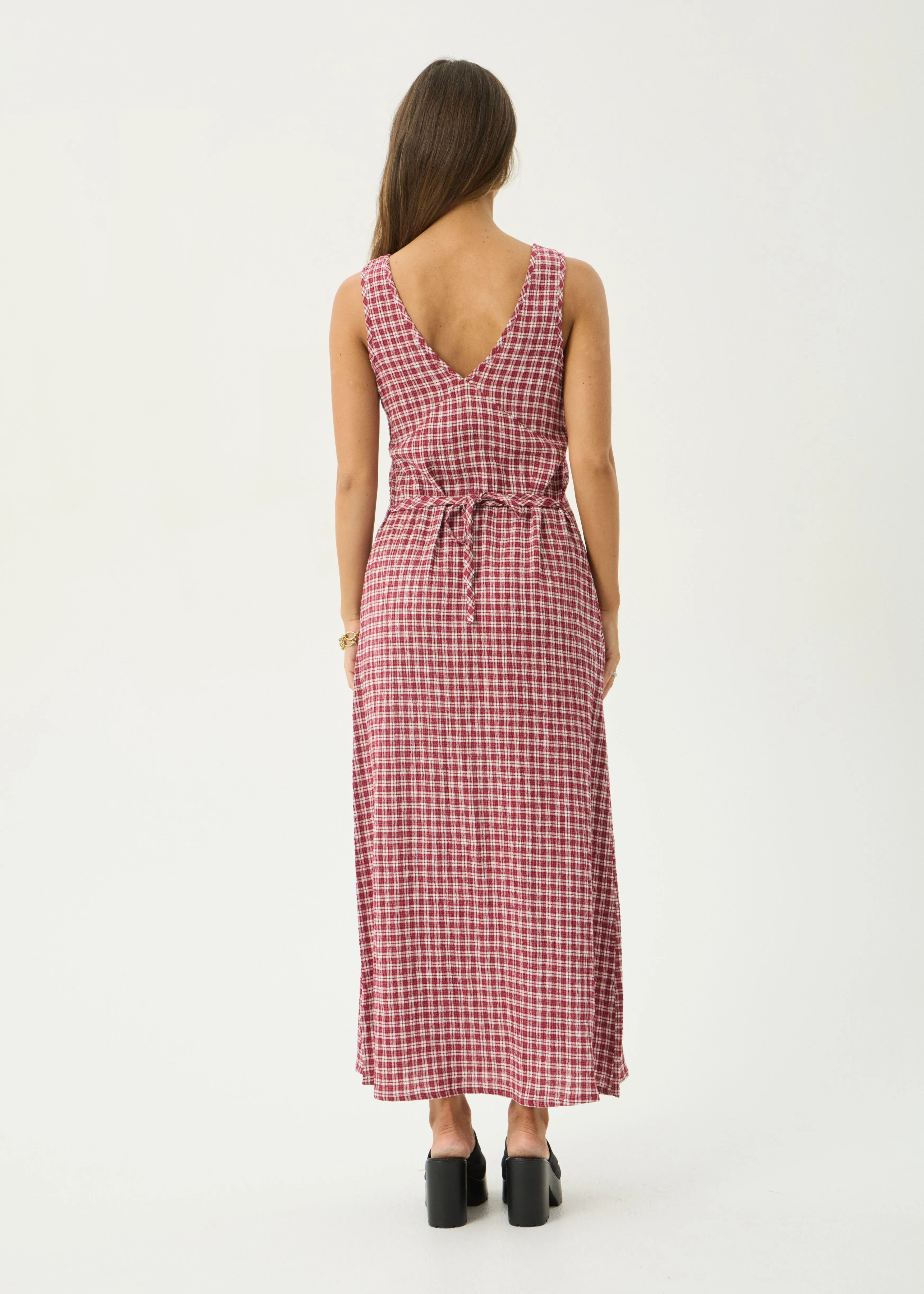AFENDS Womens Base Tully - Seersucker Maxi Dress - Burgundy Check sold by Afends product image thumbnail 5