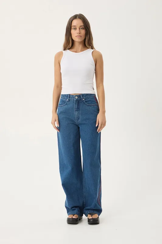 AFENDS Womens Bella Stripe - Denim Wide Leg Baggy Jean - Authentic Blue made by Afends