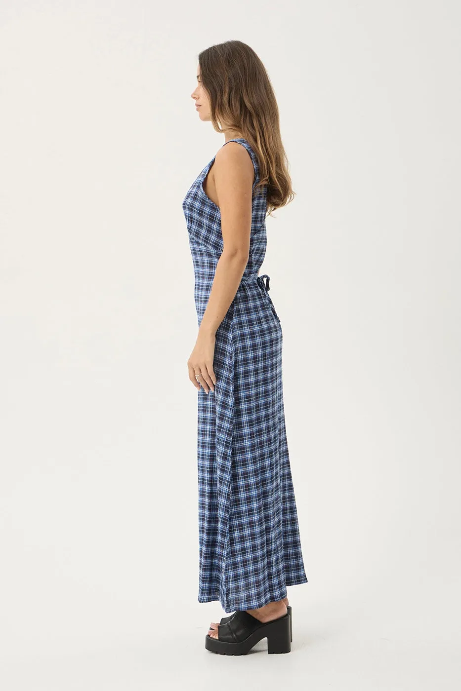 AFENDS Womens Mountains Tully - Seersucker Maxi Dress - Navy Red Check sold by Afends product image thumbnail 5