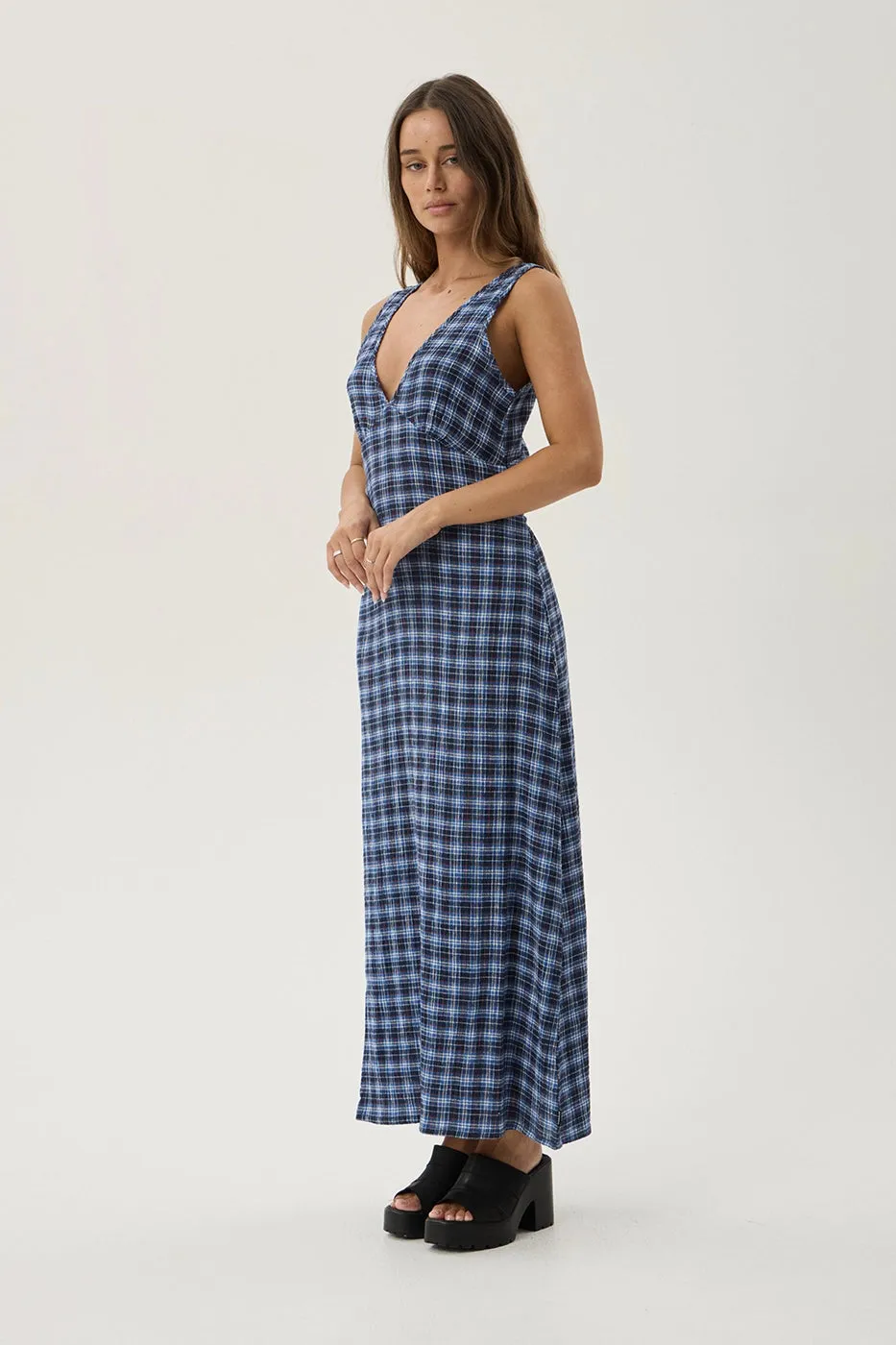 AFENDS Womens Mountains Tully - Seersucker Maxi Dress - Navy Red Check sold by Afends product image thumbnail 2