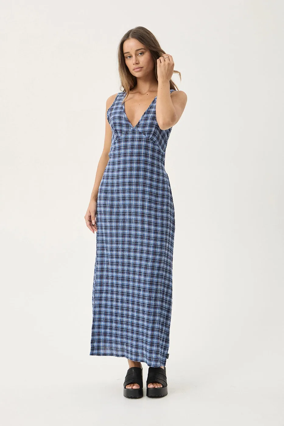 AFENDS Womens Mountains Tully - Seersucker Maxi Dress - Navy Red Check sold by Afends product image thumbnail 3