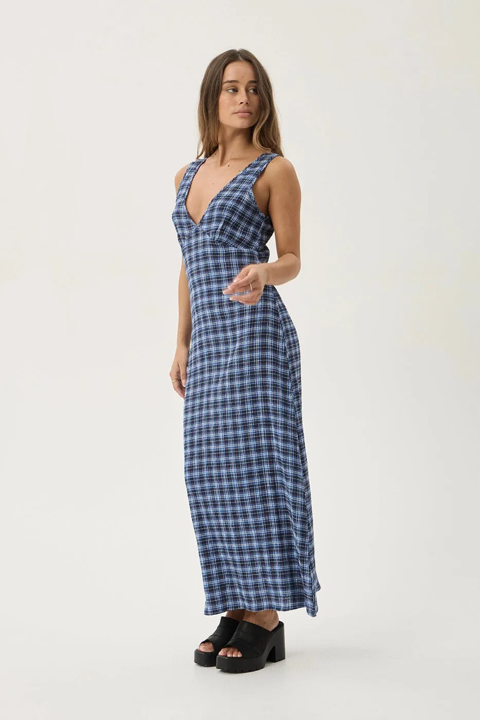 AFENDS Womens Mountains Tully - Seersucker Maxi Dress - Navy Red Check sold by Afends product image thumbnail 4