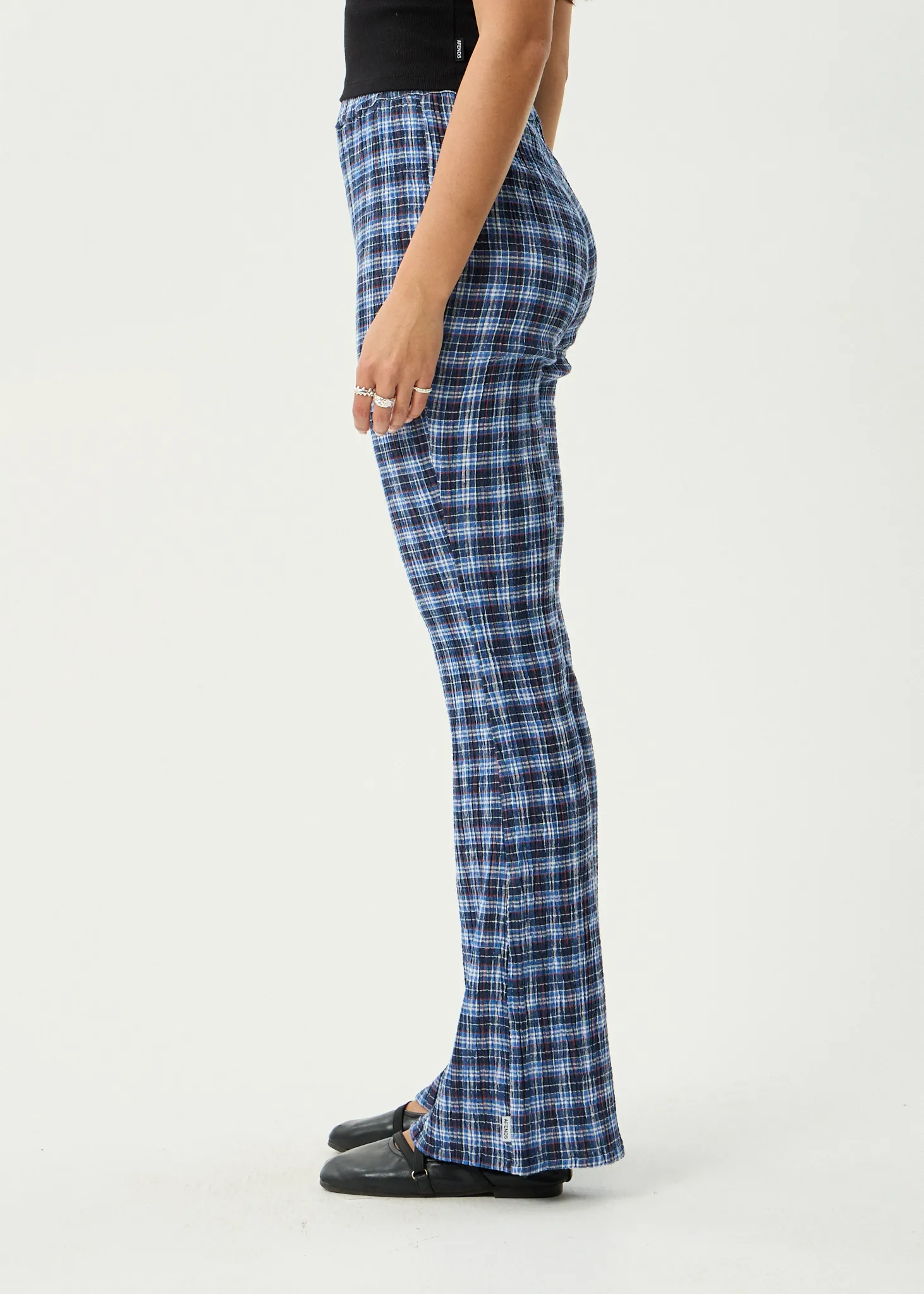 AFENDS Womens Mountains - Seersucker Flare Pant - Navy Red Check sold by Afends product image thumbnail 5