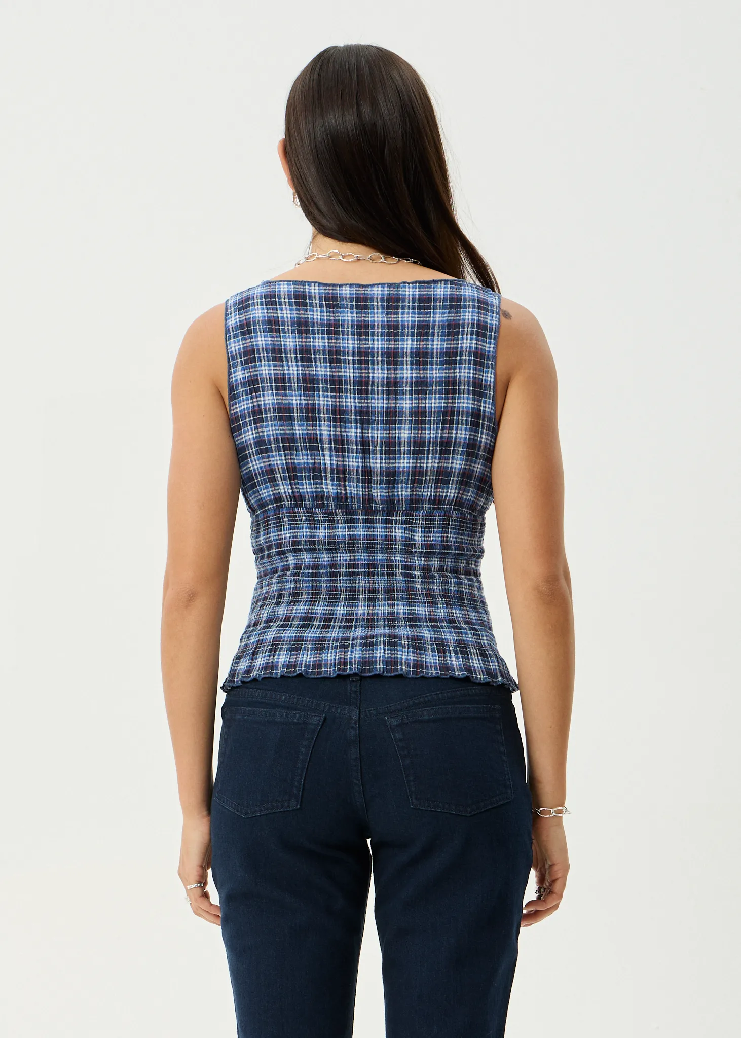 AFENDS Womens Mountains - Seersucker Sleeveless Top - Navy Red Check sold by Afends product image thumbnail 5