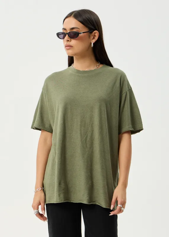 AFENDS Womens Slay - Oversized Tee - Deep Olive made by Afends