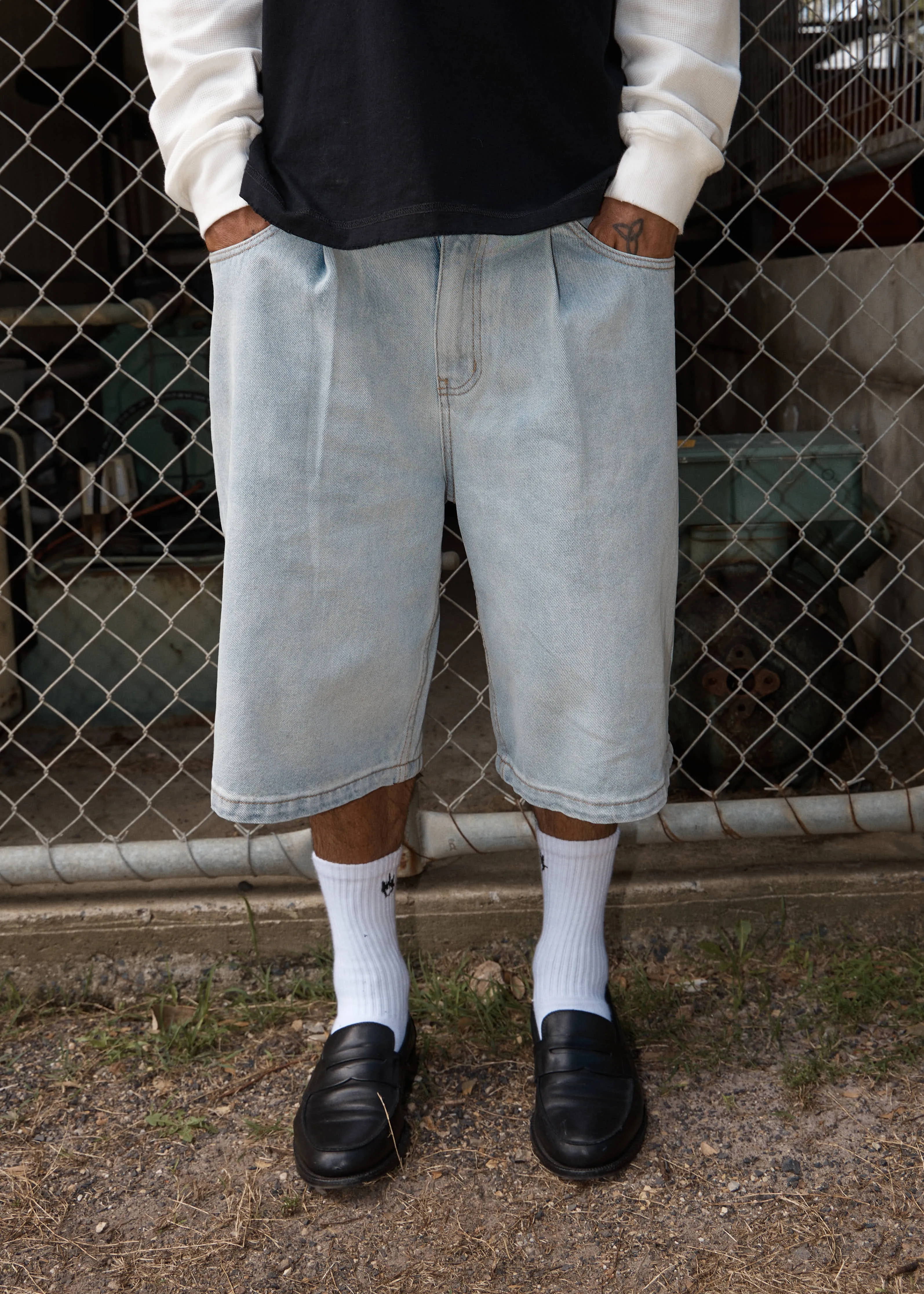 AFENDS Mens Fast Forward - Denim Ultra Baggy Pleated Short 24 Inch - Stone Blue sold by Afends product image thumbnail 2