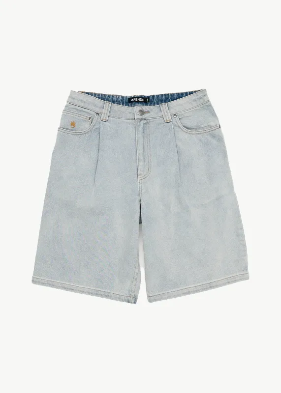 AFENDS Mens Fast Forward - Denim Ultra Baggy Pleated Short 24 Inch - Stone Blue made by Afends