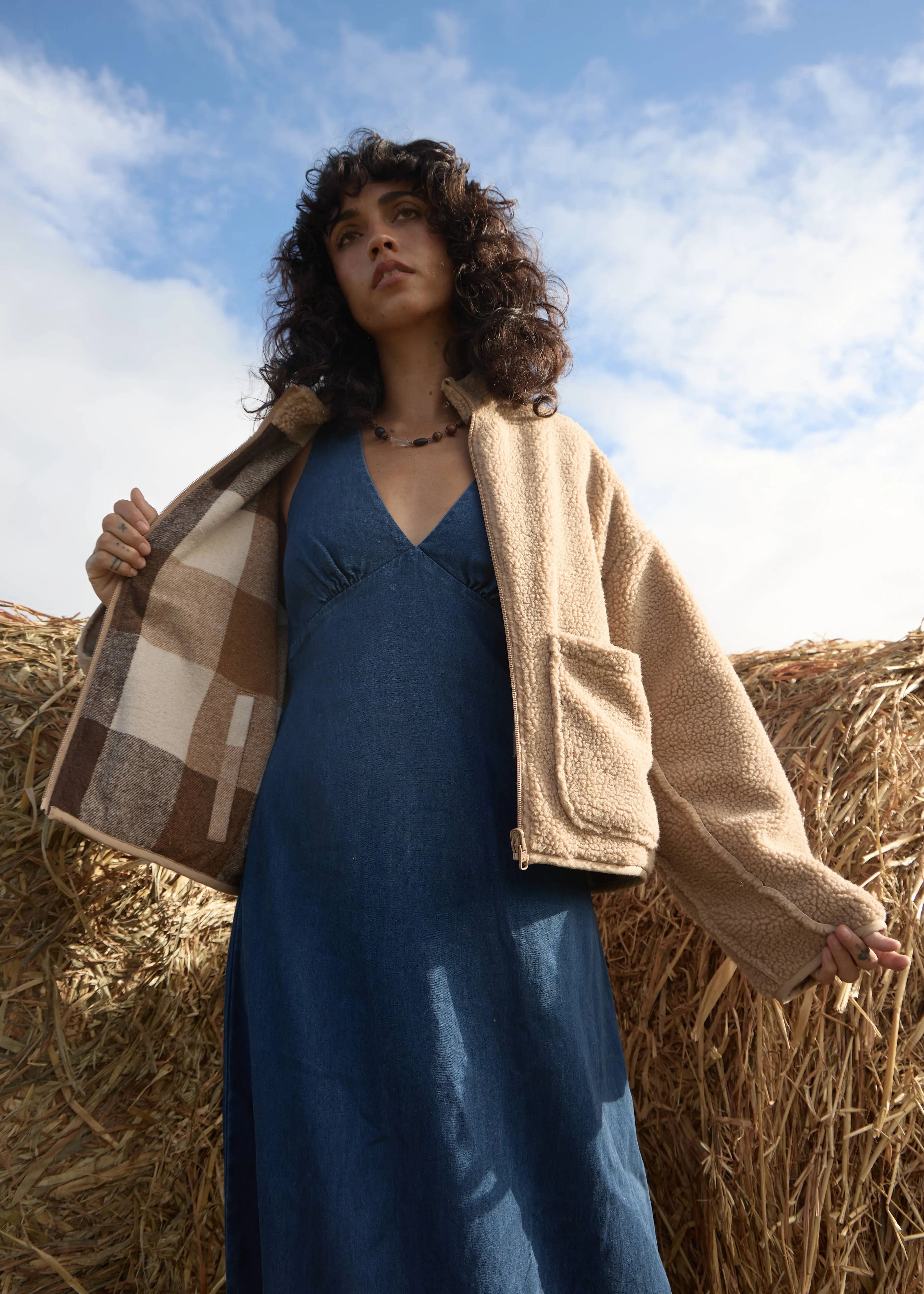 AFENDS Womens Berlin - Reversible Polar Fleece Jacket - Almond Check sold by Afends product image thumbnail 2