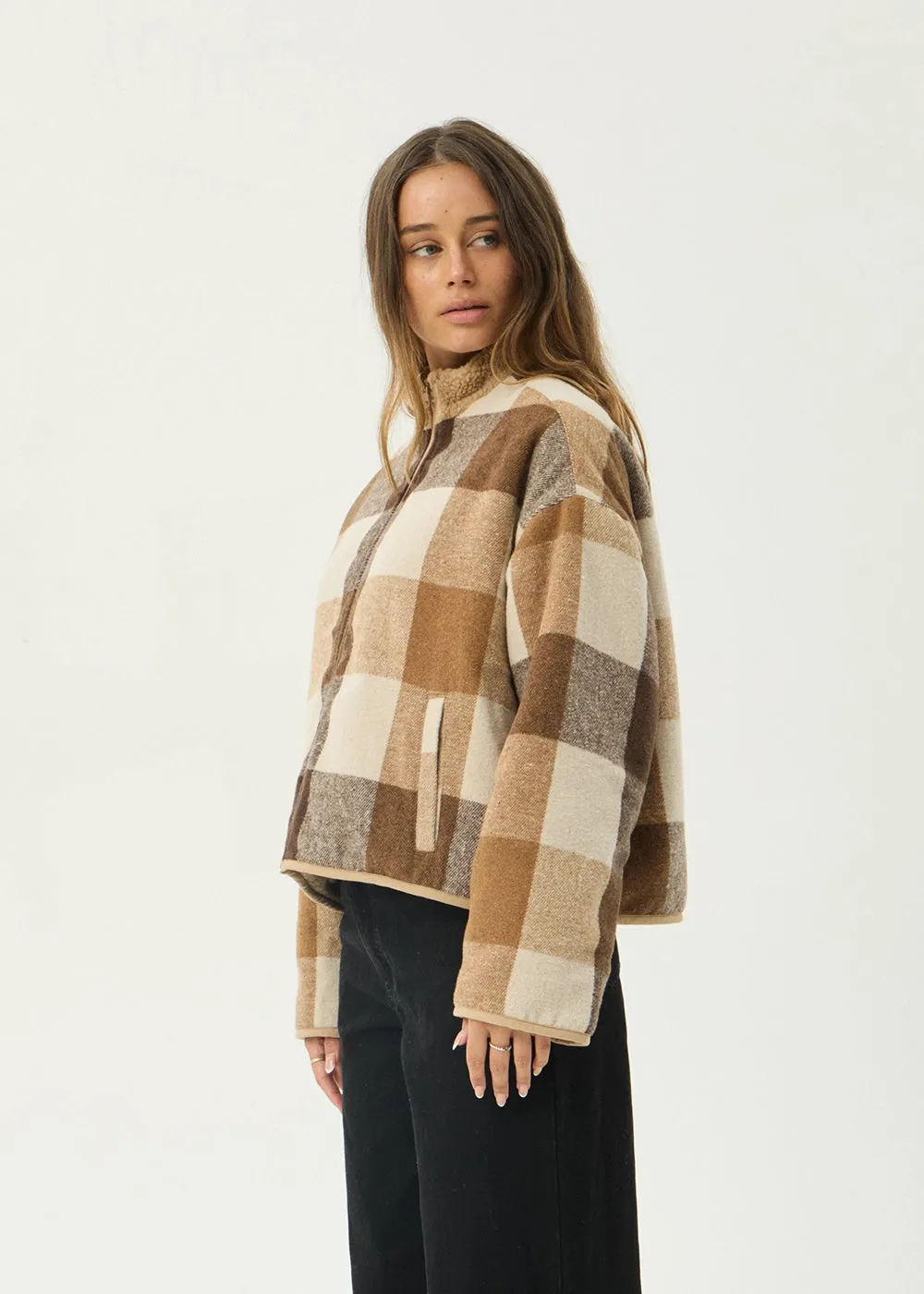AFENDS Womens Berlin - Reversible Polar Fleece Jacket - Almond Check sold by Afends product image thumbnail 4