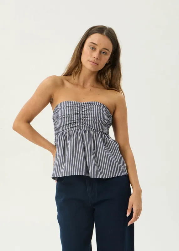 AFENDS Womens Juni - Strapless Top - Navy Stripe made by Afends