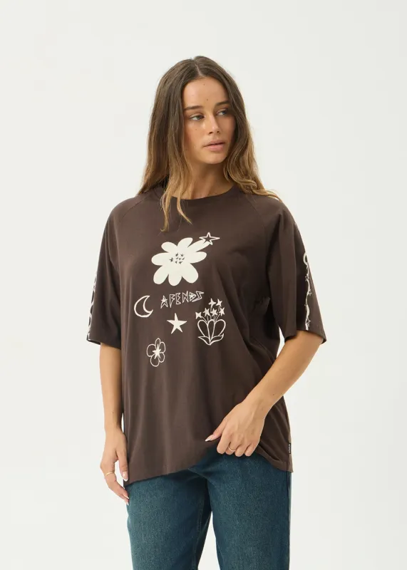 AFENDS Womens Terra - Oversized Raglan Tee - Coffee made by Afends