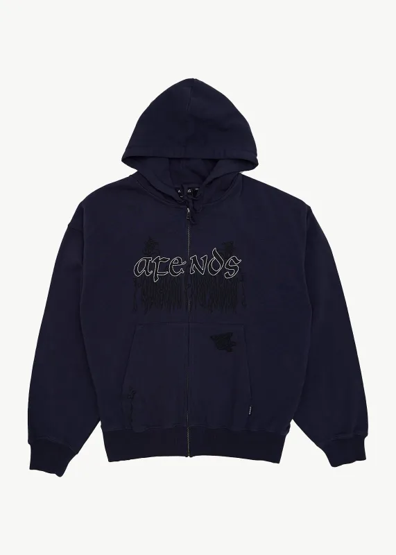 AFENDS Mens Pent-A-Gone - Boxy Zip Hood - Washed Deep Sea made by Afends