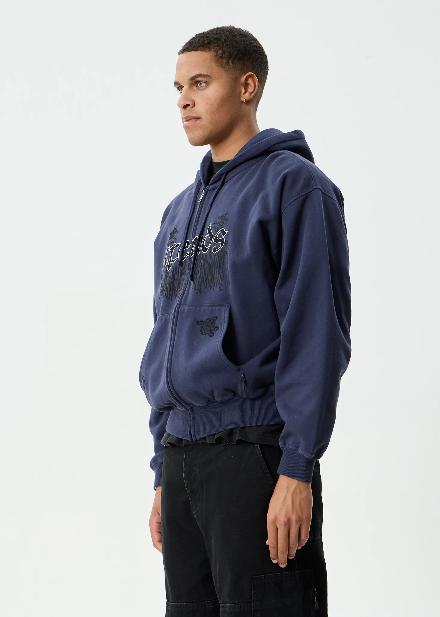 AFENDS Mens Pent-A-Gone - Boxy Zip Hood - Washed Deep Sea sold by Afends product image thumbnail 4