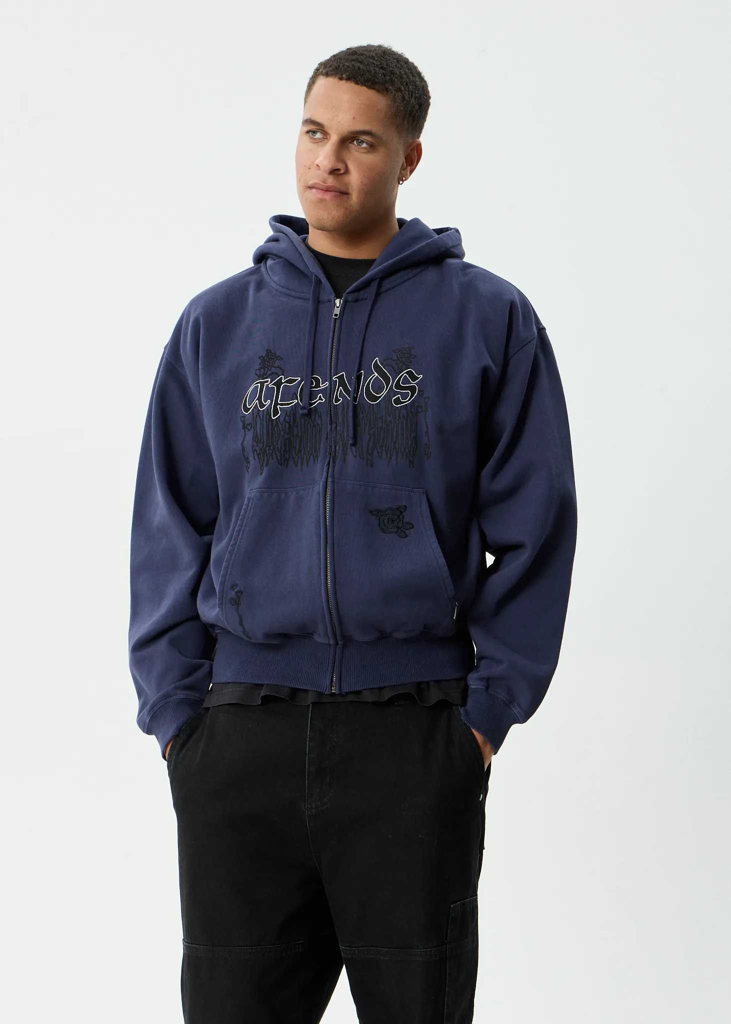 AFENDS Mens Pent-A-Gone - Boxy Zip Hood - Washed Deep Sea sold by Afends product image thumbnail 2